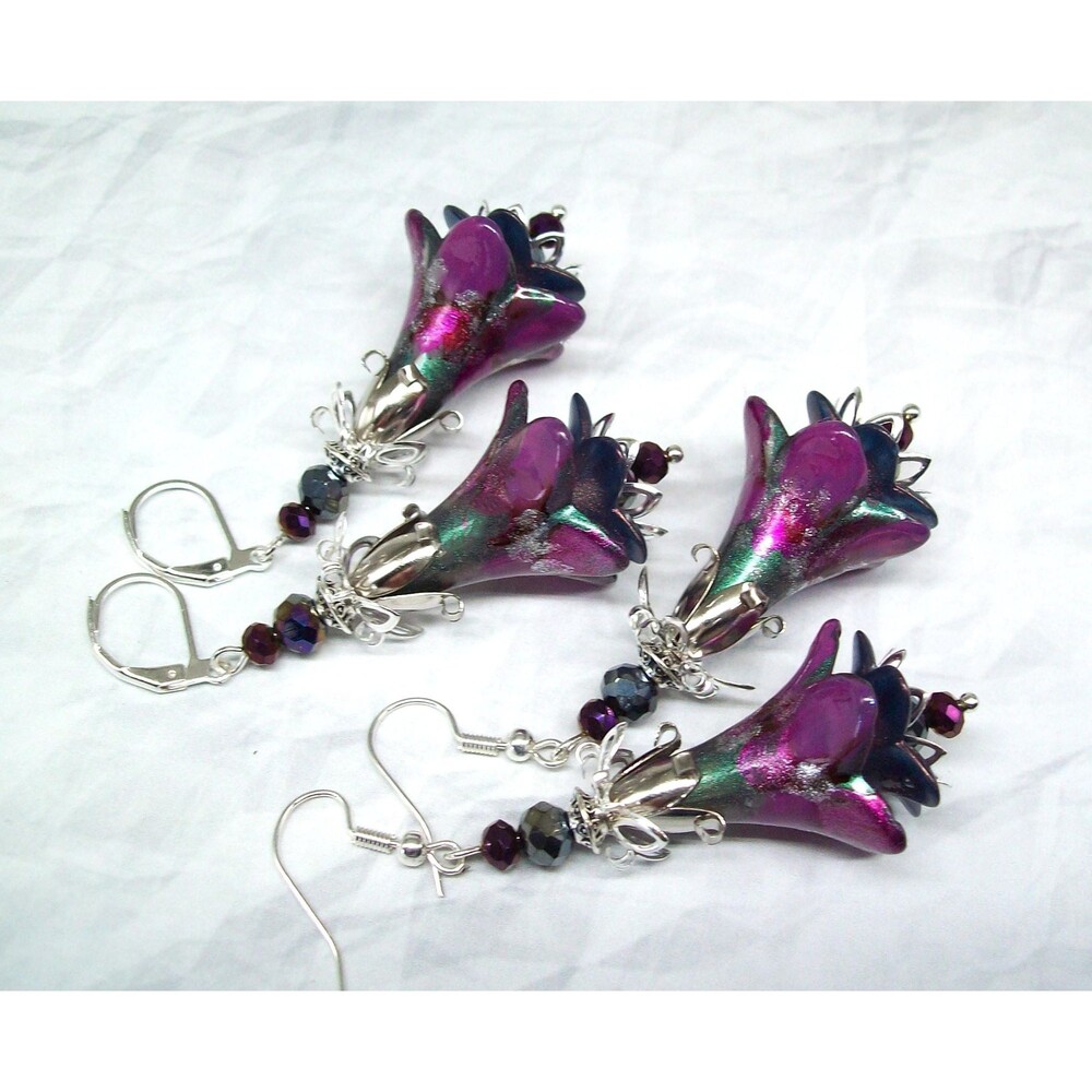 Boho Floral Vintage Earrings, Hand Painted, Artisan Crafted Floral Jewelry